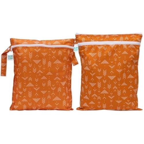 Bumkins - Waterproof Wet and Wetdry Bags - For Beach, Baby, Travel, Swim Suit, Cloth Diapers, Pump Parts, Pool, Gym, Toiletries - Reusable & Easy to Clean - Boho Orange - 2 Pack
