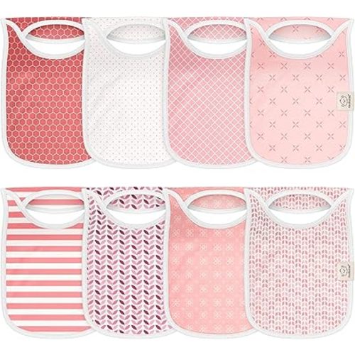 KeaBabies 8-Pack Bibs for Baby Girls, Boys Pullover Baby Bibs 6-36M (Blush)