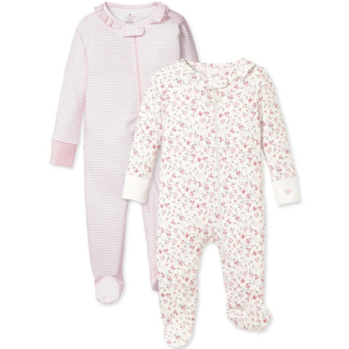 Baby's Pima Ruffle Collar Romper Duo in Pink Stripe & Dorset Floral
