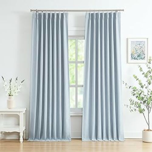 WEST LAKE 102 Inches Long Dusty Blue Bailey Pinch Pleat Full Blackout Curtains with Liners,Linen Textured Drapes for Modern Bedroom Living Room,Thermal Insulating Backtab Window Treatment,40"Wx102"Lx2