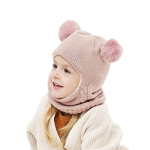 Scarf Woolen Earflap Hood Warm Skull Knit Caps Beanie Cap for Toddlers Baby Girls and Boys