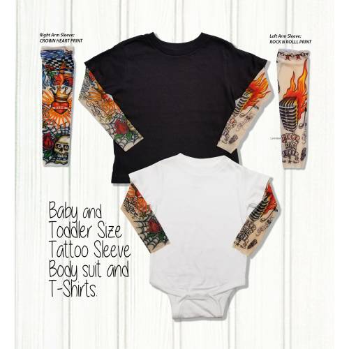 Tattoo Sleeved Baby Bodysuit, Baby Romper, Baby Creeper, Toddler T Shirts, Biker, Punk Rocker, Halloween Costume, Tatty like Daddy or Mommy