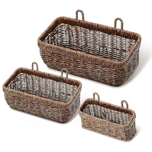 AceList Wall Hanging Basket, Boho Style Hand-Woven Hanging Storage Baskets - Set of 3, Ideal for Boho Room Decor, Kitchen, Garden, and Living Room(Brown)