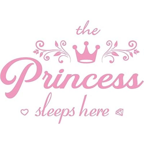 Crown Diamond Wall Decals Princess Sleep Here Wall Stickers Removable DIY Mural Art Words with Flower Quotes Vinyl Stickers for Kids Girls Bedroom Living Room Nursery Home Background Decoration