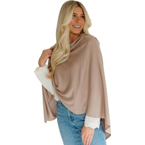Toci Mom Nursing Cover Poncho for Breastfeeding, Breathable Privacy Poncho, 360° Coverage Nursing Shawl, Multi-Use Car Seat Cover, Baby Blanket & Pumping Cover, One Size (Cinnamon)