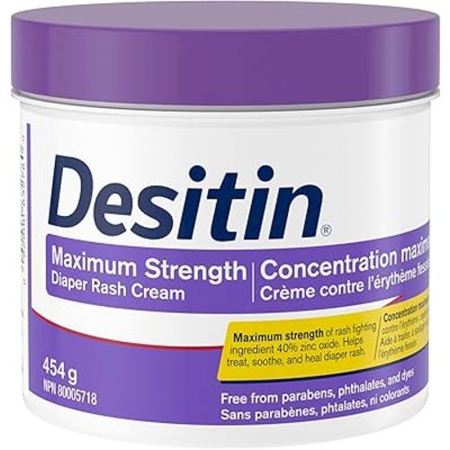 Desitin Maximum Strength Baby Diaper Rash Cream, 40% Zinc Oxide to Help Treat, Heal & Prevent Diaper Rash, Hypoallergenic, Phthalate- & Paraben-Free Paste, 454 g