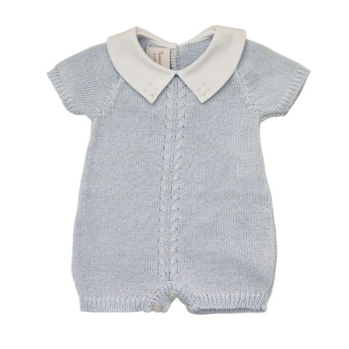 Tecomoabesos Baby Boy Short-Leg Knit Romper Light Blue
