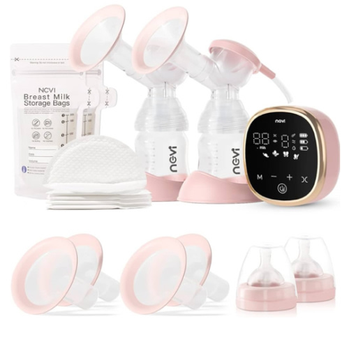 NCVI Electric Breast Pump 8782, Portable Hospital-Grade Double Pump with 4 Modes & 9 Levels, Anti-Backflow, Rechargeable Quiet Breastfeeding Pump for Efficient Comfortable Use at Home, Work or Travel