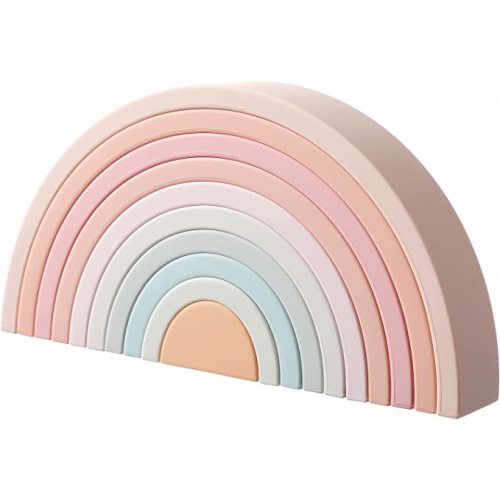 Rainbow Stacking Toy, Silicone Rainbow Stacker for Toddlers, Montessori Nesting Blocks, Building Creative Color Shape Matching Toy Set, 10 Layers