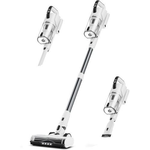 Cordless Vacuum Cleaner, 600W 50KPA 65Mins Runtime Fast Charging Vacuum Cleaner, Self-Standing LED Light Touch Screen Stick Vacuum for Home Light Weight,for Pet Hair/Carpet/Floor, White