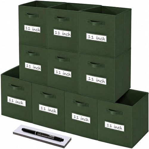 Anyoneer Storage Bins,11" Cube Storage Bin with Labels,10pcs,Dark Green