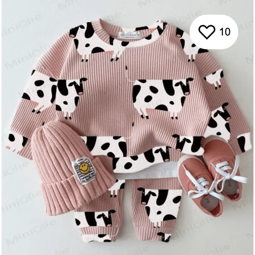 Baby Pink Cow Waffle 2-piece Set