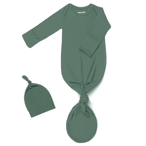 Newborn Baby Knotted Gown, Super Soft Silky Infant Long Sleeve Sleeper for Baby Girl Gifts and Boy Sleeping Bag with Hat