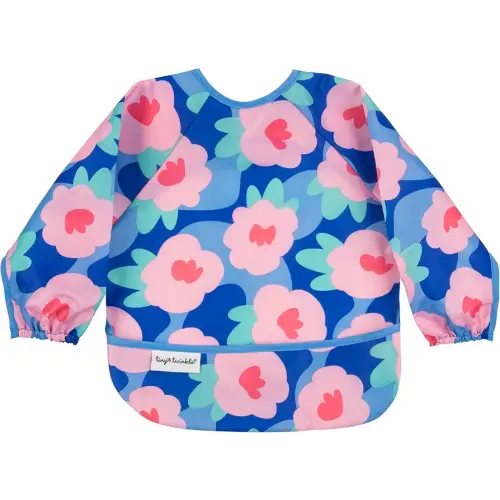 Tiny Twinkle Long Sleeve Bib for Babies & Toddlers | Waterproof Smock Bib for Eating | Machine Washable & Mess-Proof Feeding Essentials | Newborn Shower Gift (Floral Blue, 2-4Y)