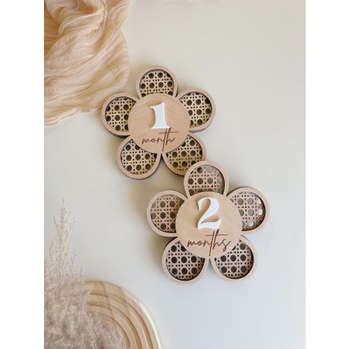 Daisy Rattan Baby Milestone | Boho Baby Milestone | Wooden daisy Flower Milestone Disc | Monthly Baby Milestone Marker | Baby Growth |