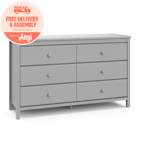Storkcraft Alpine 6 Drawer Nursery Double Dresser, Pebble Gray