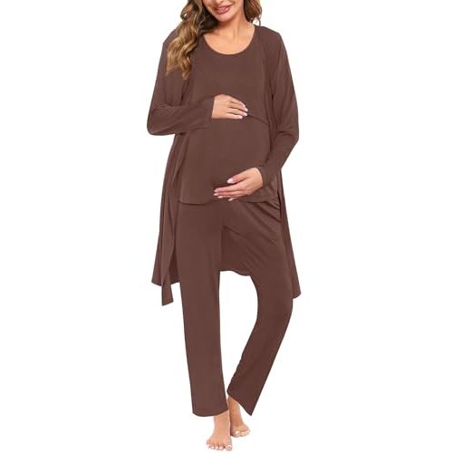 SWOMOG Maternity Nursing Robe Set 3 PCS Women Postpartum Pajamas Breastfeeding Labor Delivery Hospital Pregnancy Pjs