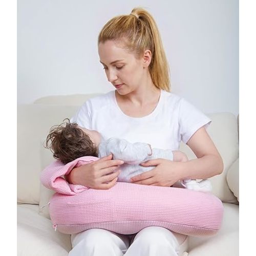 5-in-1 Multifunctional Nursing Pillow with Arm Pillow - Ergonomic Wider Breastfeeding Cushion for Mom & Baby - Anti-Slip Fabric - Adjustable Waist Strap - Removable Cotton Cover