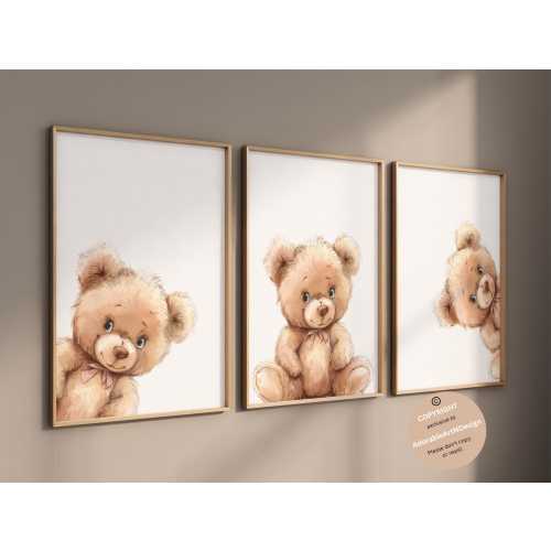 Baby Bear Nursery Wall Art, Girl Nursery Decor, Peeking Bear Nursery Print, PINK Nursery, Peekaboo Bear Nursery Decor, Woodland Nursery art