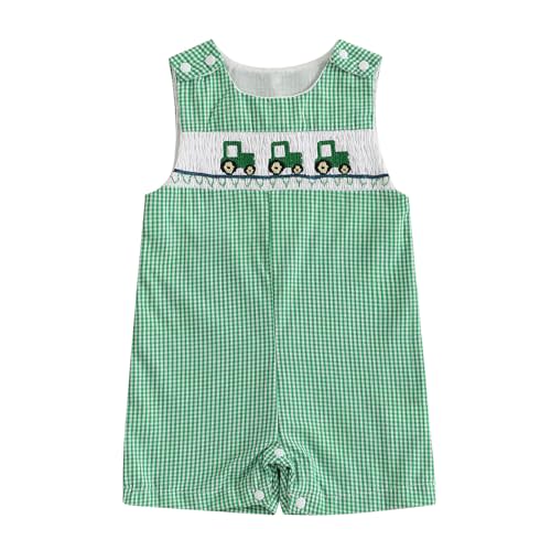 Arvbitana Newborn Baby Boys Sleeveless Seersucker Romper One Piece Straps Overalls Striped Jumpsuit Summer Smocked Clothes