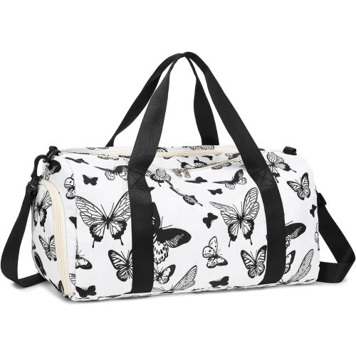 Gym Bag Sports Duffle Bag with Wet Pocket Weekender Overnight Bag with Waterproof Shoe Pouch and Air Hole for Girls Kids Women Travel Foldable Bag