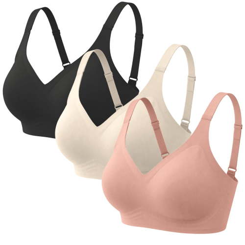 Gkeoshab Sports Bras for Women 3PC Women's Jelly Bra Set, Non-Wired Soft Comfort Bralette with Multi-Color Options Multicolor1 XXL