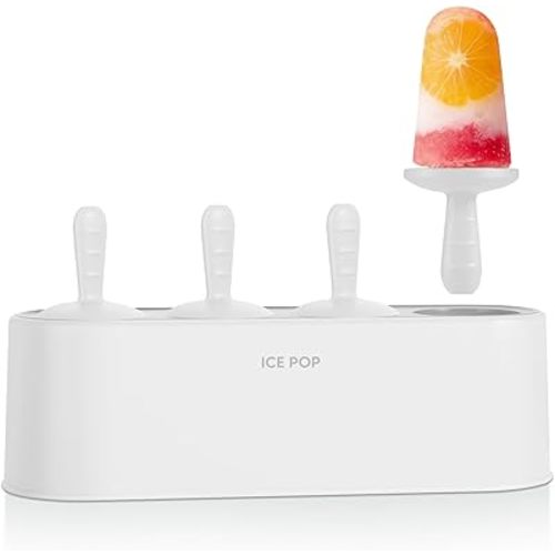 Popsicle Mold Set 4 Pieces Homemade Silicone Popsicle Maker Easy Release Ice Cream Molds Reusable DIY Pop Molds (White, IcyClassic Pops)