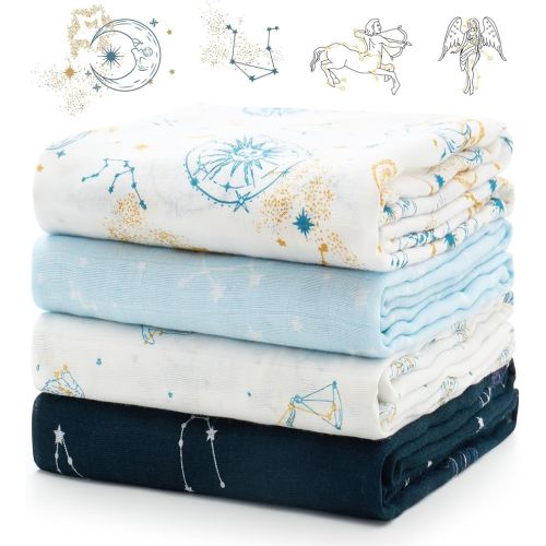 Momcozy Muslin Swaddle Blankets, Ultra Soft Neutral Registry Essentials, Angelic Starlight Zodiac Magic, Breathable Large 47'' x 47'' Newborn Boys Girls Receiving Blanket