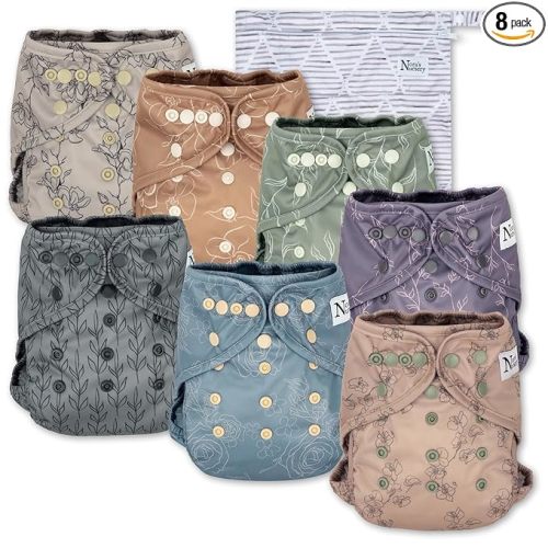 Nora's Nursery Modern Blooms Cloth Diaper Cover, Reusable Cover with Snap Closure for Flat or Fitted Inserts - 7-Pack with Wet Bag - Modern Bloom