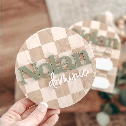 Baby Name Sign, Announcement, Checkered.