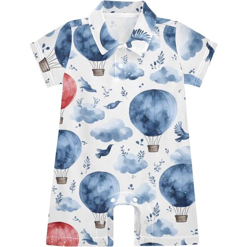 ALAZA Baby Girl Romper Short Sleeve Jumpsuit One-Piece Summer Outfits Hot Air Balloon Blue 0-3 month