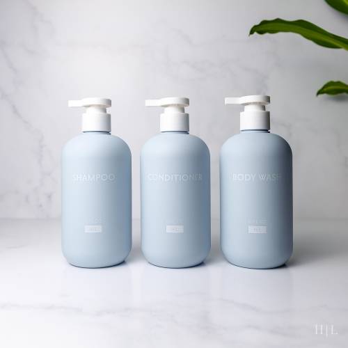 Blue Bathroom Dispenser Set: Modern Matte Shampoo, Conditioner, Body Wash