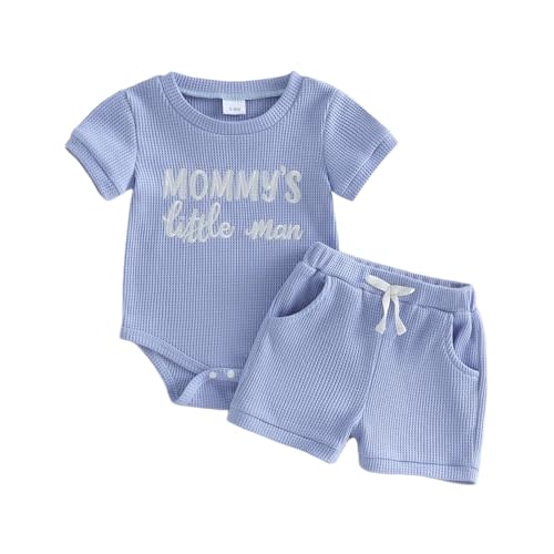 Tsultryofs Baby Boy Summer Clothes Newborn Infant Outfit Letter Embroidery Print Short Sleeve Romper with Shorts 2Pcs Set
