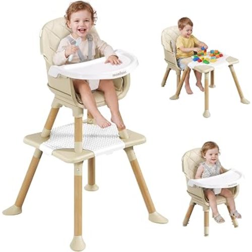 6 in 1 Convertible High Chair for Baby and Toddler,Toddler High Chair with Adjustable Tray & 5-Point Safety Harness, Dish-Washer Safe
