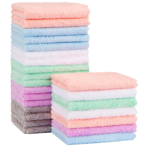 Baby Washcloths 24-Pack 7x9 Inches Microfiber Coral Fleece Super Soft Absorbent Gentle Wash Cloths for Newborn Infants Toddlers Face Hands Body
