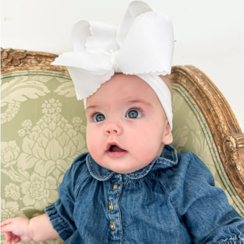 White Headband with 5.5" Scalloped Bow – Flourish in Frills