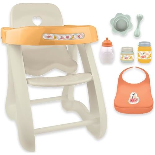 JC Toys - for Keeps Playtime! | Baby Doll High Chair | Fits Dolls up to 17" | Sturdy High Chair and Play Accessories | Ages 2| Earth Tone Colors