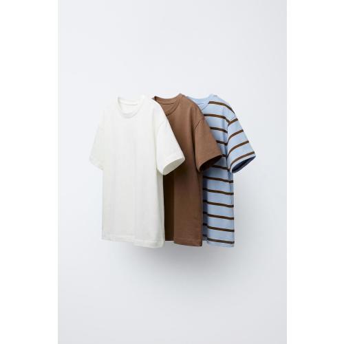 THREE-PACK OF STRIPED AND SOLID T-SHIRTS - Brown-Blue | ZARA United States