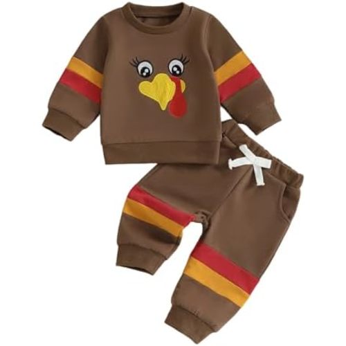 Turkey Toddler Baby Girl Clothes Fall Outfits Solid Long Sleeve Sweatshirt Tops + Pants Set