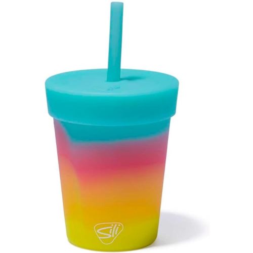 Silipint 8oz Silicone Tumbler with Straw and Lid – Unbreakable, BPA Free, Non-Toxic, Dishwasher, Microwave, Freezer Safe Tumbler Cup – Reusable Drinkware for Juice, Smoothies, Coffee (Aurora)