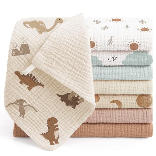 Bearmoss Muslin Burp Cloths 100% Cotton Cloths Baby Burp Cloths Muslin Washcloths Ultra-Absorbent Soft Baby Face Towel Burping Clothes for Newborn Burp Cloths Baby Boys and Girls 20"x10"(BrownGreen)