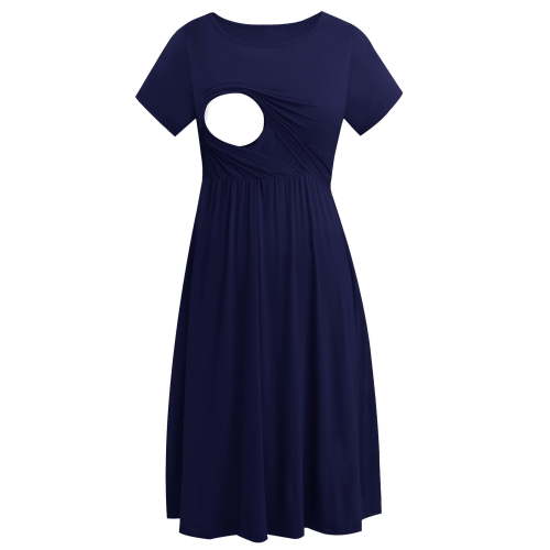Women's Short Sleeve Maternity Nursing Dresses Breastfeeding Clothes