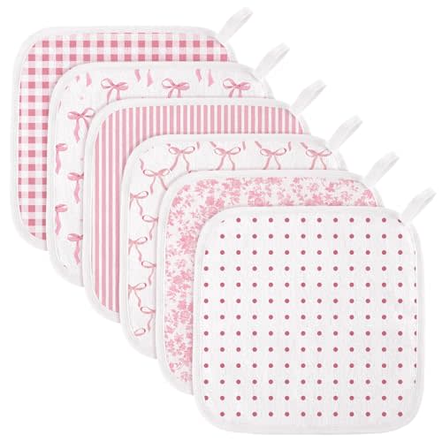 Batiyeer 6 Pack Pink Bow Baby Washcloths for Newborn 10 x 10'', 6 Styles | Soft Wash Cloths for Baby Girls, Absorbent Infant Face Cloths or Towels, Burp Cloth, Reusable Babies Wipes for Toddler Kids