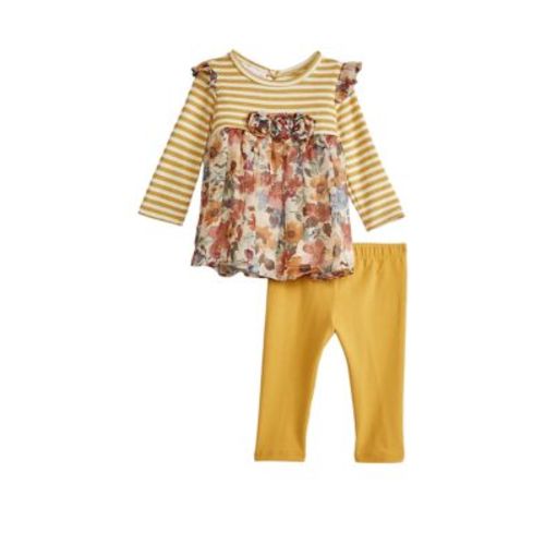 Baby Girls Striped Floral Printed Top and Leggings Set