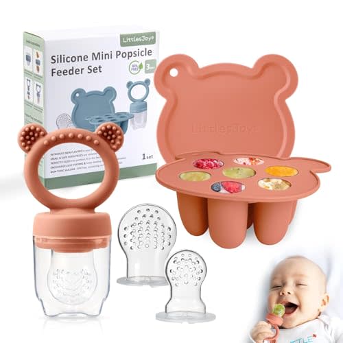Infant Baby Fruit Feeder & Food Feeder, Breast Milk Popsicle Mold for purees, Baby Teething Relief teether,4pcs self Feeding Sets for Toddler, BPA Free 3 Month + (Muted)
