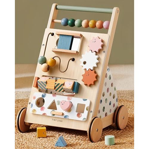 Tiny Land Wooden Baby Walker with Activity Center, Montessori Push Walker