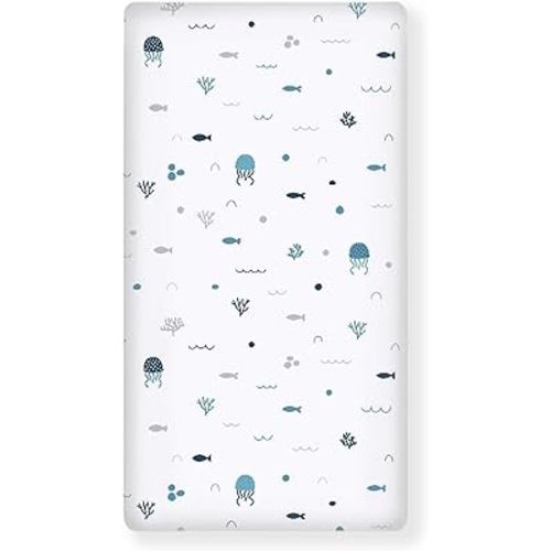 Ocean Baby Crib Sheets for Boys Girls Sea Animals Fitted Crib Sheet for Standard Crib and Toddler Mattress Nautical Baby Mattress Sheets Toddler Bed Sheet 52x28x8 in