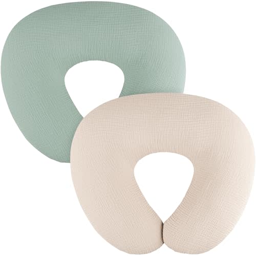 MairMore 2-Pack Muslin Nursing Pillow Covers, Breathable 100% Cotton Breastfeeding Pillow Slipcovers for Standard Nursing Pillows, Soft Covers for Baby Girls and Boys with Zipper