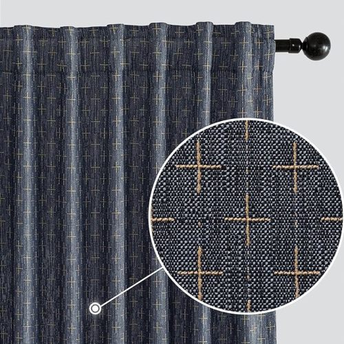 MIULEE Decorative Back Tab Linen Curtains with Geometric Pattern for Living Room Bedroom Farmhouse Rustic Thick Woven Textured Patterned Mudcloth Drapes 96 Inches Long 2 Panels Set, Blue