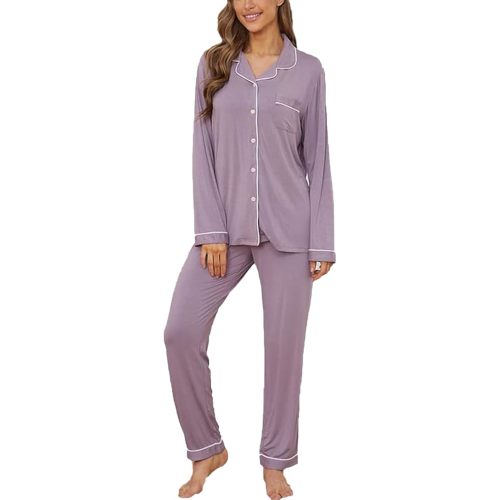 Button Up Pajamas for Women Long Sleeve Sleepwear Soft Loungewear Ladies Pjs Set XS-XXL